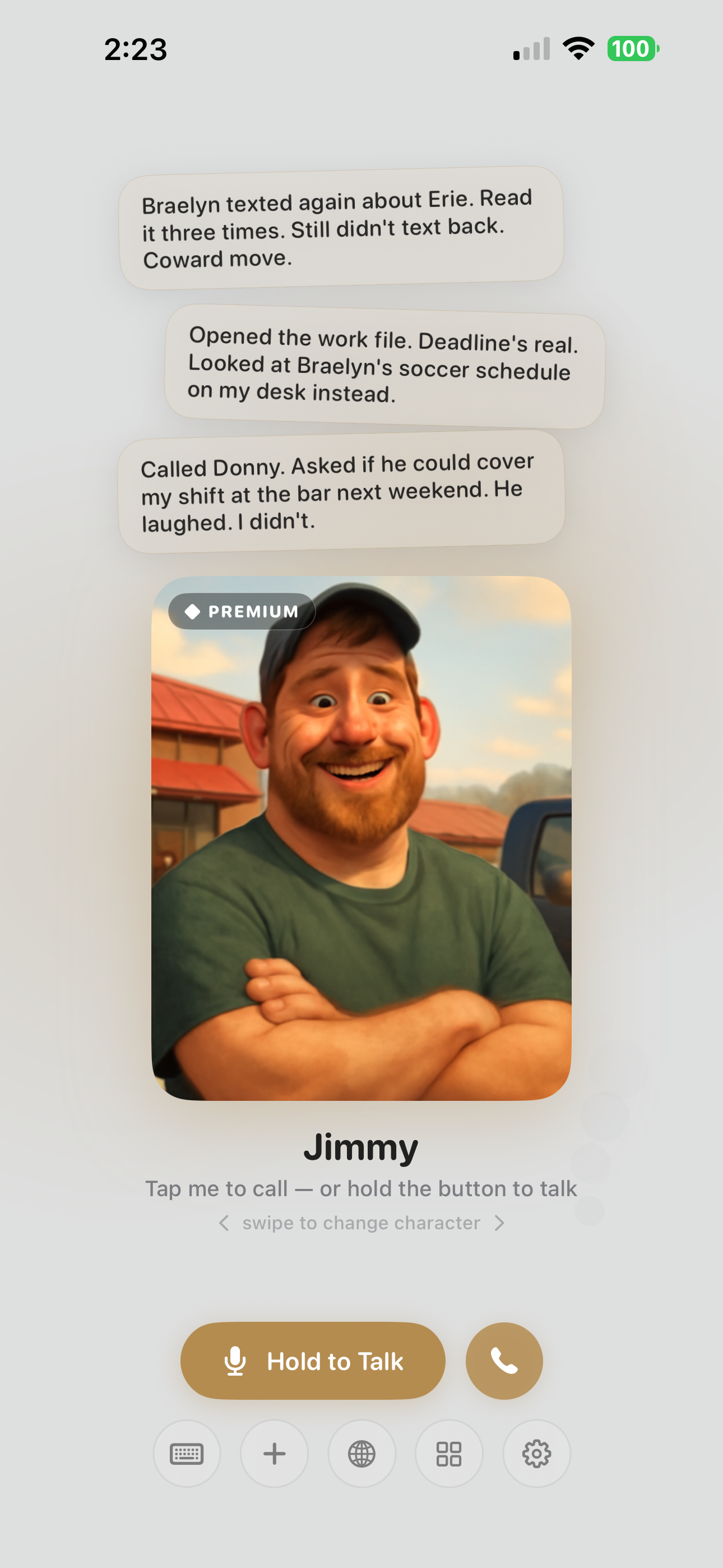 Jimmy on the home screen, his own day waiting to be asked about