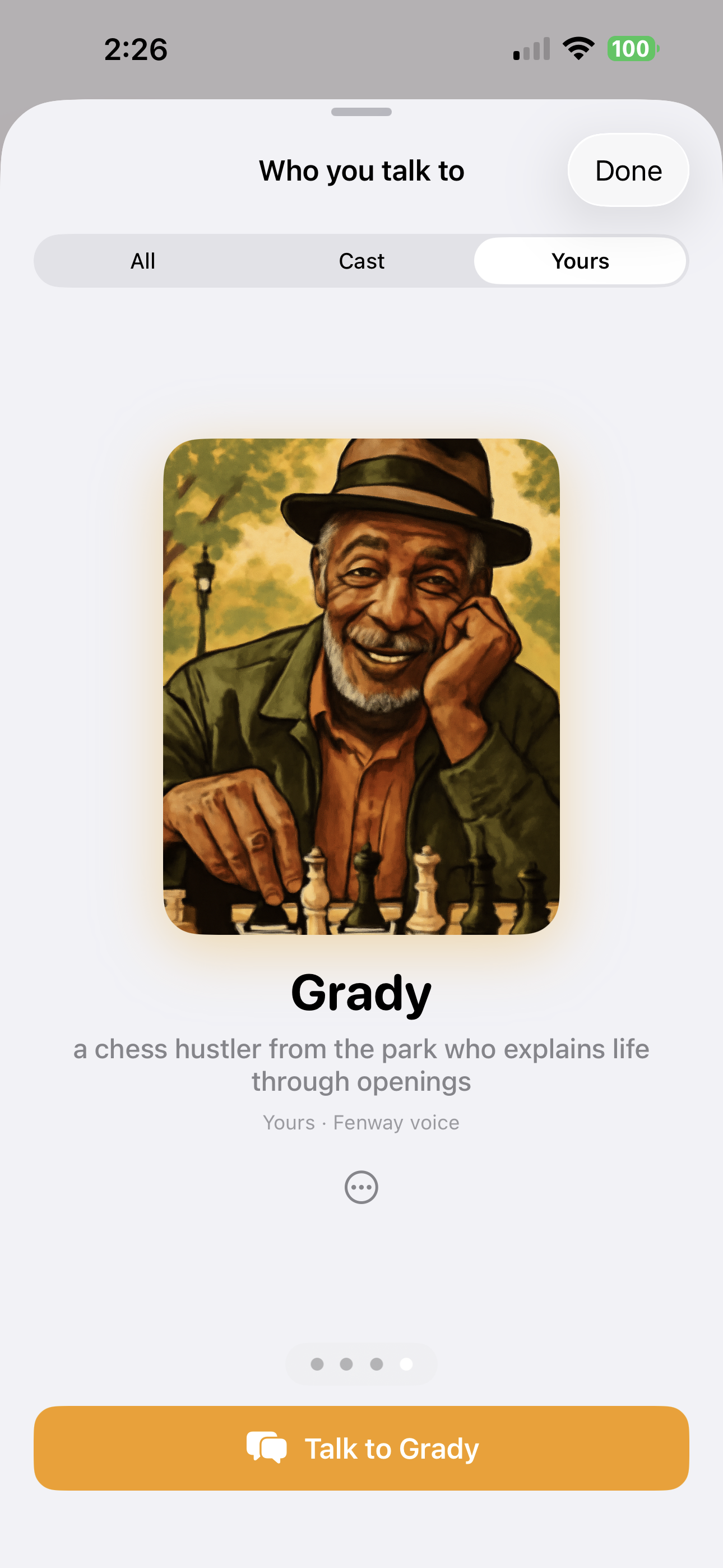 Grady — a character somebody made from one sentence, with the portrait he painted himself
